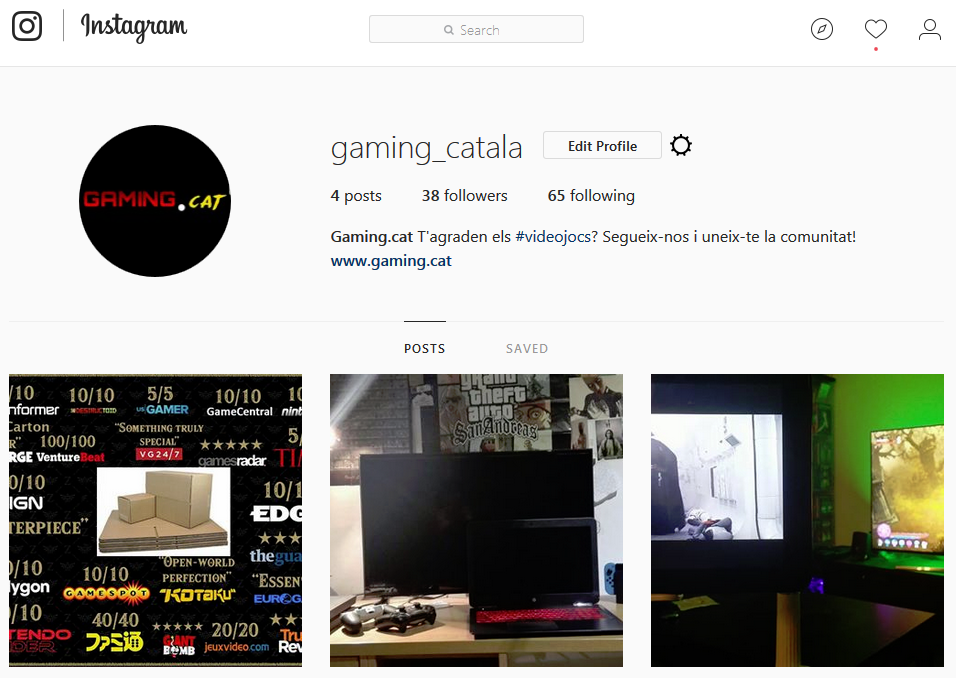 Captura del compte d'Instagram de Gaming.cat